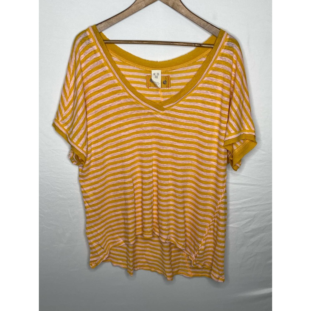 We The Free Linen Cotton V-Neck Take Me Stripped Tee Size S